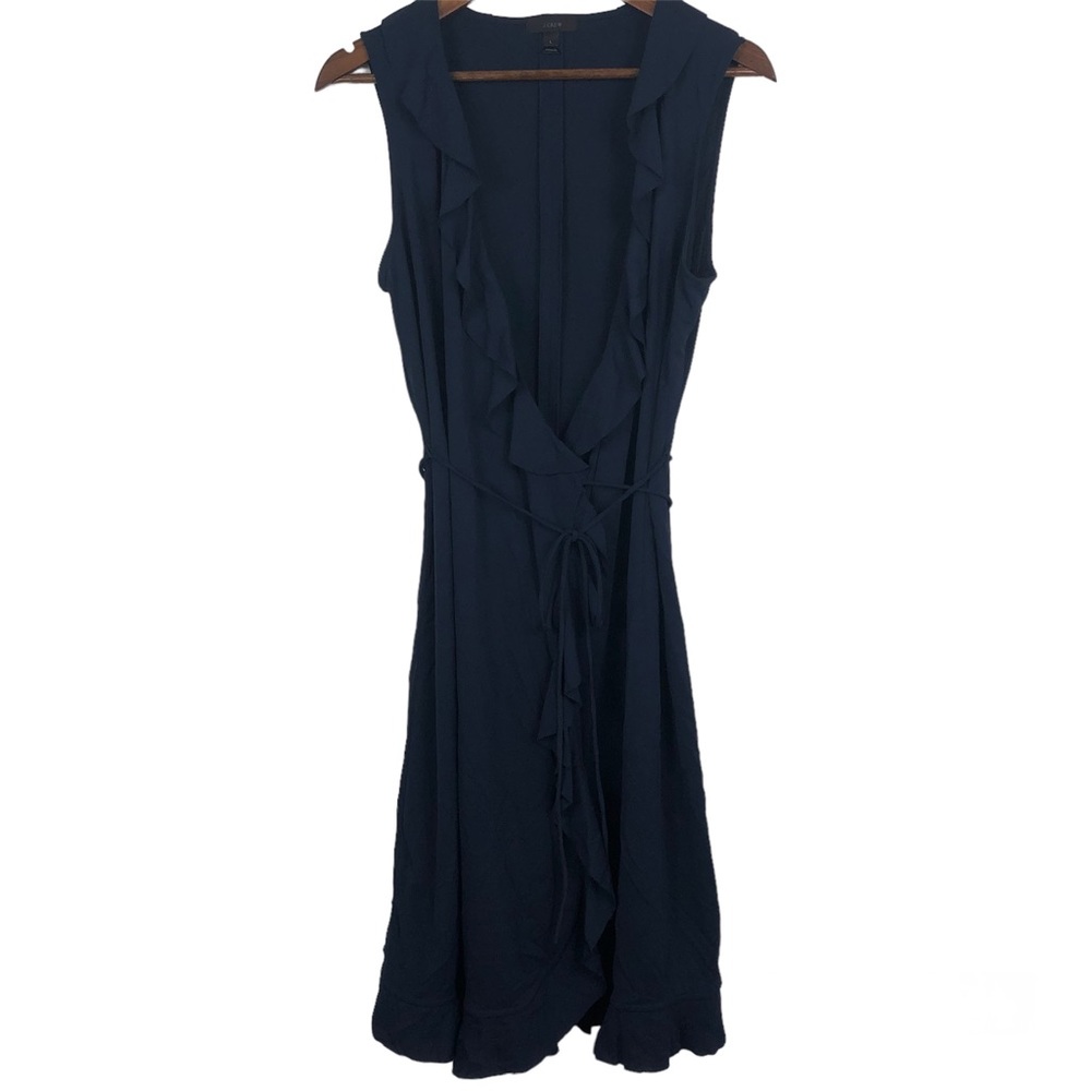 J Crew Sleeveless Navy Wrap Dress Size Large